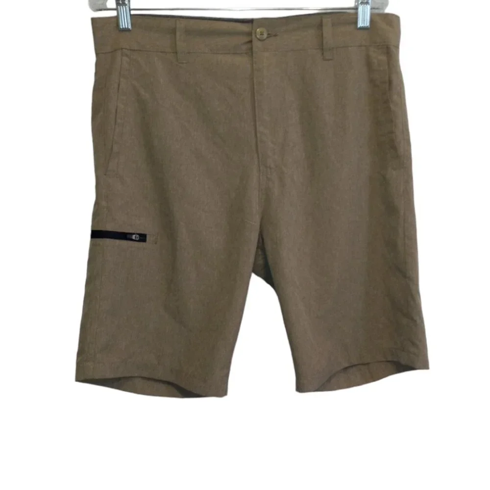 Burnside Men’s Khaki Shorts Sz 34 Lightweight Zip Pockets Casual 10” Inseam